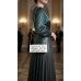 Silver Satin Embellished w/ Flower Rhinestones Evening Bag - BG-38044SV